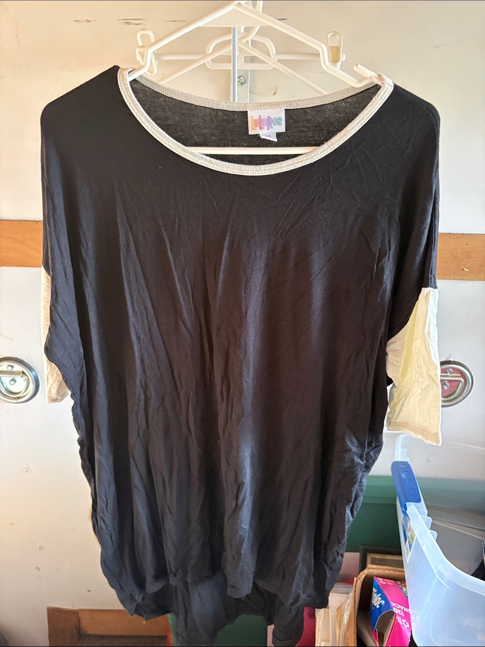 LuLaRoe Black Top with Cream Sleeve Accents